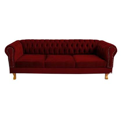 Imagem de Sofá duque 1.80m com 3 assentos suede bordo - pronta entrega / sofá - salão - tv - chesterfield