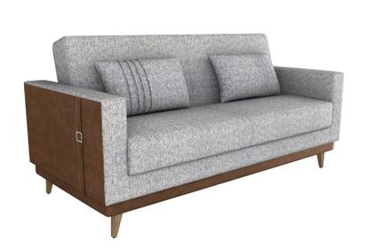 Imagem de Sofa Esther Marrom c Linho Claro Compose sofa cama 3 lugares