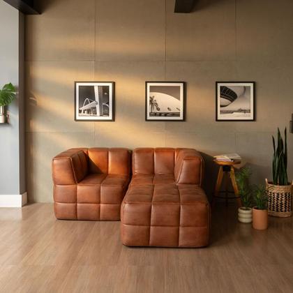 Imagem de Sofá Guldi Popup com 2 Módulos Canto e Puff material sintético Caramelo