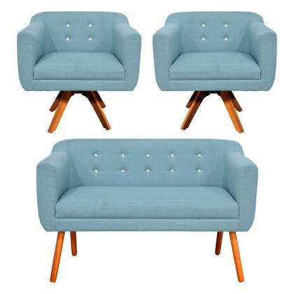 Imagem de Sofá Namoradeira e 2 Poltronas com Strass Julia Pé Palito Castanho Linho M11 - D'Rossi