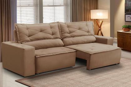 Imagem de Sofá Retrátil e Reclinável 2 lugares com Molas 1,50m Livia Suede Cappuccino Adonai Estofados