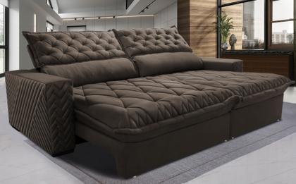 Imagem de Sofá Retrátil e Reclinável 2,55m Molas Ensacadas Cama inBox Spazus com Bordado 3D Velusoft Café