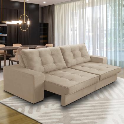 Imagem de Sofá Retrátil e Reclinável 3 lugares 2,30m com Molas Marcela Suede Bege Adonai Estofados