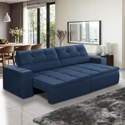 Imagem de Sofá Retrátil e Reclinável 3 lugares 2,50m com Molas Stella Suede Azul Adonai Estofados