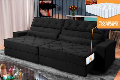 Imagem de Sofá Retrátil Reclinável 2,50m Albany Suede Velut Preto Molas Ensacadas - King House