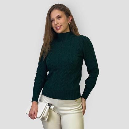 Imagem de Suéter Casual Feminino Tricô Trançado Elegante Inverno Macio