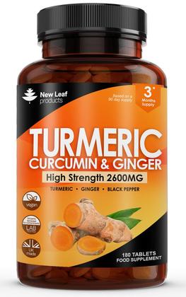 Imagem de Suplemento New Leaf Turmeric em comprimidos de 2600 mg com pimenta preta e gengibre