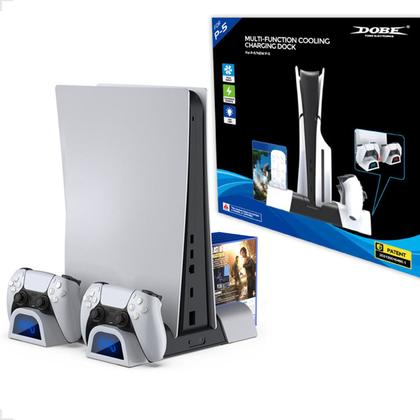 Imagem de Suporte Multifuncional Base Cooler Carregador Controle Duplo Slots Compatível Com Ps5 e Ps5 Slim