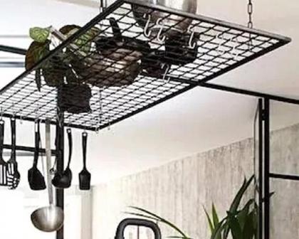 Imagem de Suporte Panelas Teto Suspenso Ferro Conchas Colheres 100Cm