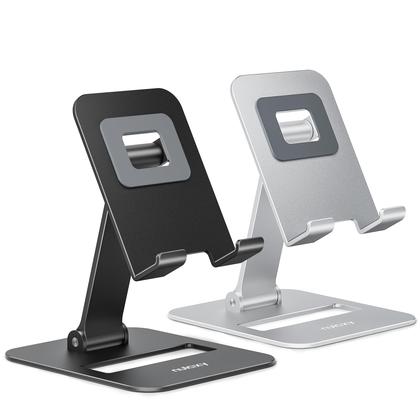 Imagem de Suporte para celular Nulaxy Dual Folding, pacote com 2 unidades, preto e prata