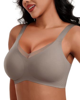 Imagem de Sutiãs HORISUN Deep V para mulheres, cobertura total, sutiãs push-up sem fio com suporte e sustentação para mulheres (cinza, pequeno)