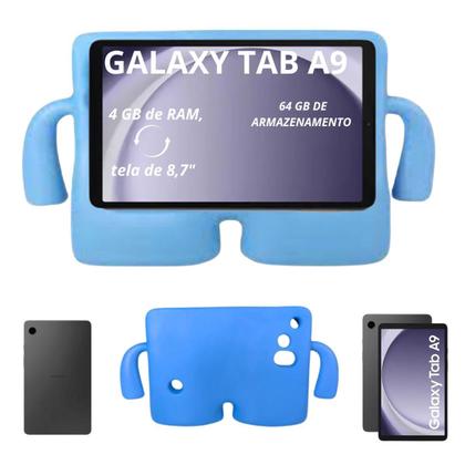 Imagem de Tablet Samsung 4G A9 64GB 4GB RAM Com Capa Infantil Azul