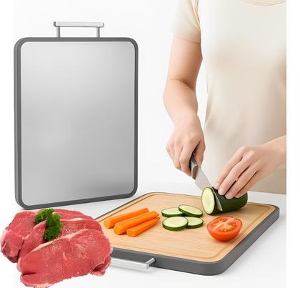 Imagem de Tábua De Cortar para Carne legumes Dupla Face Bambu E Inox