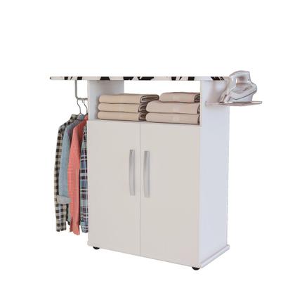 Imagem de Tábua de Passar Roupa com Armário 2 Portas Prateleira Suporte Para Ferro Cabideiro