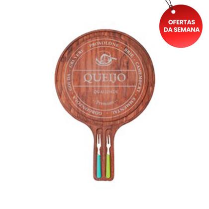Imagem de Tábua Premium de Madeira Rústica com Garfinhos para Frios e Queijos, Mesa Posta, Cozinha, Petiscos