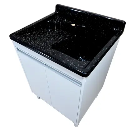 Imagem de Tanque De lavar Fibra 45L Esfregadeira Lateral Com Gabinete em MDF