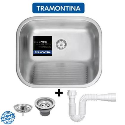 Imagem de Tanque Tramontina Hera 34 L 50x40 Prime Grande Aço Inox Acetinado Fosco com Válvula e Sifão Lavanderia Encaixe Sobrepor Embutir 94400107
