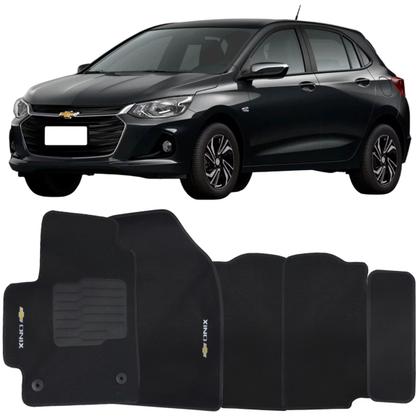 Imagem de Tapete Carpete Onix 2020 à 2025 Preto Logo Bordado Jogo 5 Peças Personalizado Automotivo