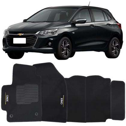 Imagem de Tapete Carpete Onix 2020 à 2025 Preto Logo Bordado Jogo 5 Peças Personalizado Automotivo