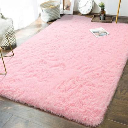 Imagem de tapete sala quarto peludo felpudo fofinho 1,00x1,50 antiderapante  Rosa Bebe Para Menina