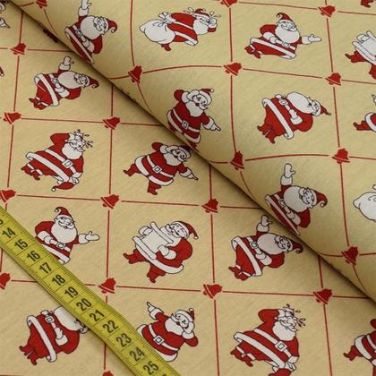 Imagem de Tecido Estampado para Patchwork - Natal : Papai Noel com Sino Fundo Bege (0,50x1,40)