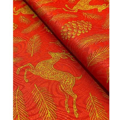 Imagem de Tecido Jacquard Estampado Natalino Vermelho Rena - 1,40m de Largura