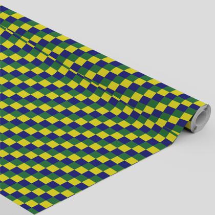 Imagem de Tecido Oxford Estampado Brasil Formas Quadradas Cores Diversas Azul Verde e Amarela - 1,40m