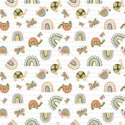 Imagem de Tecido Tricoline Digital Tartaruga, Borboleta e Arco Íris Boho - Peripan - 50 x 150 cm - Ideal para Artesanato e Patchwork