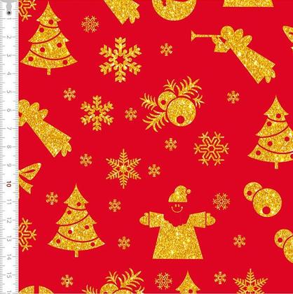 Imagem de Tecido Tricoline Enfeites Natal Dourado Vermelho 1403264