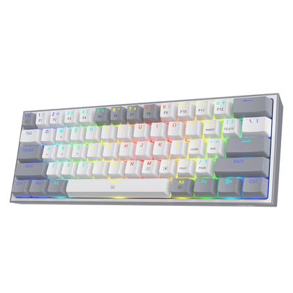 Imagem de Teclado para jogos RGB Redragon K617 Fizz com 60% fio, teclado mecânico compacto Hot-Swap de 61 teclas com teclas brancas e cinza, interruptor vermelho linear, suporte para driver/software profissional