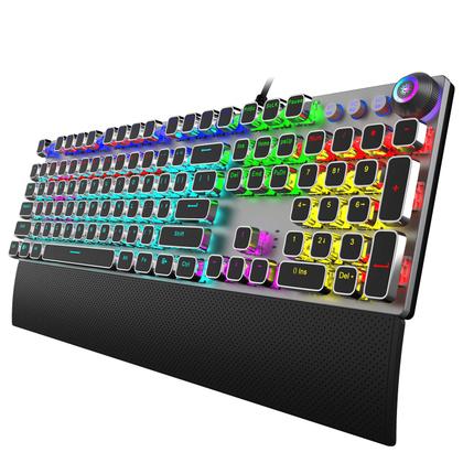 Imagem de Teclado Teclas 100% Mecânico Gamer RGB Switch Blue Português Brasil ABNT2 Preto