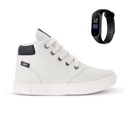 Imagem de Tenis Botinha Infantil Meninos Casual Cano Alto Confortavel + Relogio