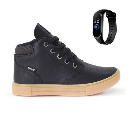 Imagem de Tenis Botinha Infantil Meninos Casual Cano Alto Confortavel + Relogio