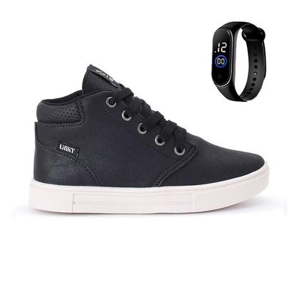 Imagem de Tenis Botinha Infantil Meninos Casual Cano Alto Confortavel + Relogio