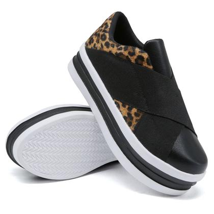 Imagem de Tenis Casual Autem Originals Recorte Onça Animal Print com Sola Alta e Elasticos