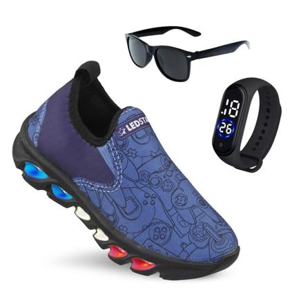 Imagem de Tênis de Led Infantil Masculino Ledstar Calce Facil Game + Relógio + Óculos