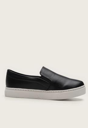 Imagem de Tênis Slip On Couro Preto Sola Baixa Santa Lola