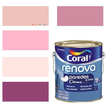 Imagem de Tinta Para Parede Acrílica Coral Renova Cor Rosa 3,2l Lavável Premium Antimofo.