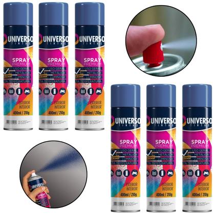 Imagem de Tinta Spray 400ml Azul Escuro Uso Geral em Aço Ferro Couro Gesso Cerâmica  Universo  Kit 06 un