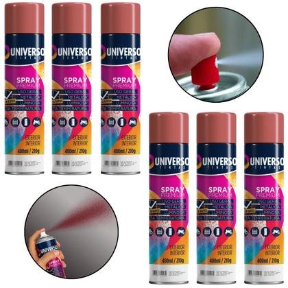 Imagem de Tinta Spray 400ml Vermelho Uso Geral em Aço Ferro Couro Gesso Cerâmica  Universo  Kit 06 un