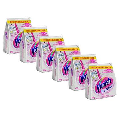 Imagem de Tira-Manchas em Pó Refil para Roupas Brancas Vanish Oxi Action Crystal White 400g 6 Unidades