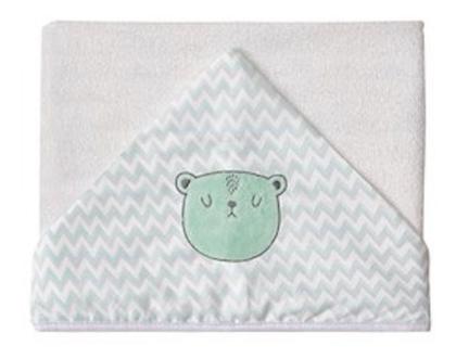 Imagem de Toalha De Banho Bebe Capuz Forro Fralda Bordada Urso Tamanho Grande 1,10x80cm 100% Algodão