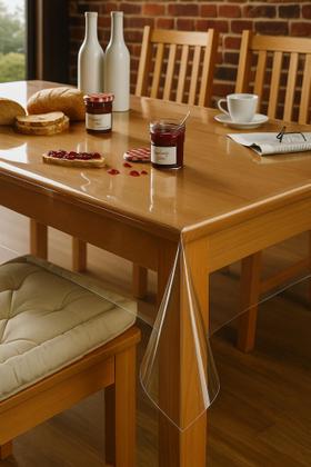 Imagem de Toalha De Mesa Cristal Plástico PVC Grosso Resistente Fácil De Limpar Capa Protetora 8 Lugares 2,20m