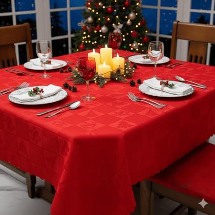 Imagem de Toalha de Mesa Jacquard Natalino 2,50mx1,40m 8 lugares Luxo Decorativo Festivo