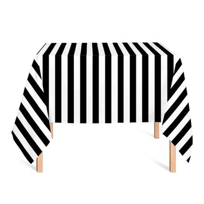 Imagem de Toalha de Mesa Quadrada em Tecido Jacquard Estampado Listrado Preto