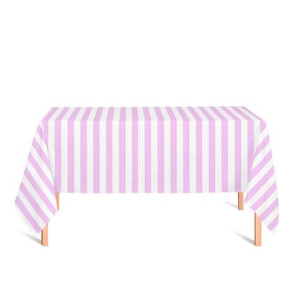 Imagem de Toalha de Mesa Retangular em Tecido Jacquard Estampado Listrado Rosa Bebê