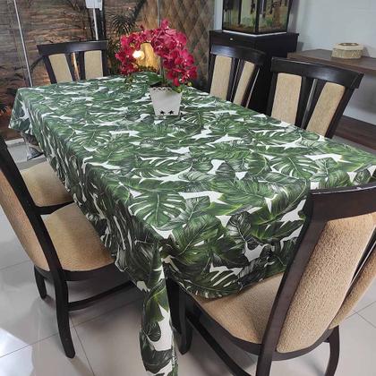 Imagem de Toalha De Mesa Térmica Impermeável 1,50m x 2,00m 4 a 6 Cadeiras - Floral Verde - 60% Algodão / 40% Poliéster