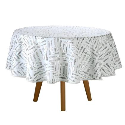 Imagem de Toalha de Mesa Verde Talheres Ellie Redonda 1,60m 4 Lugares Clean Limpa Fácil Dohler