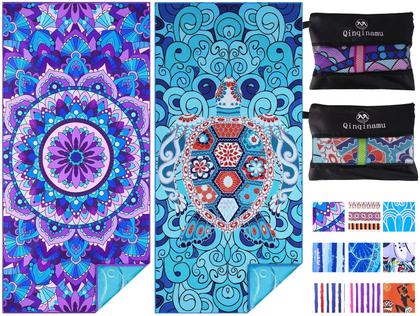 Imagem de Toalha de praia Qinqinamu, microfibra 180x80cm, sem areia, pacote com 2