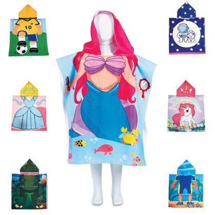 Imagem de Toalha Poncho De Praia Infantil Capuz Estampada Sereia